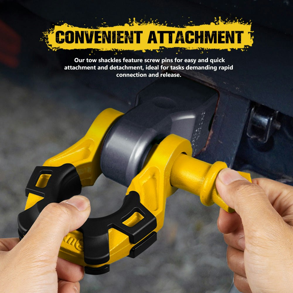 Bunker Indust Pair Bow Shackle 4.75Ton Rated 3/4” D-Ring Yellow with Isolator