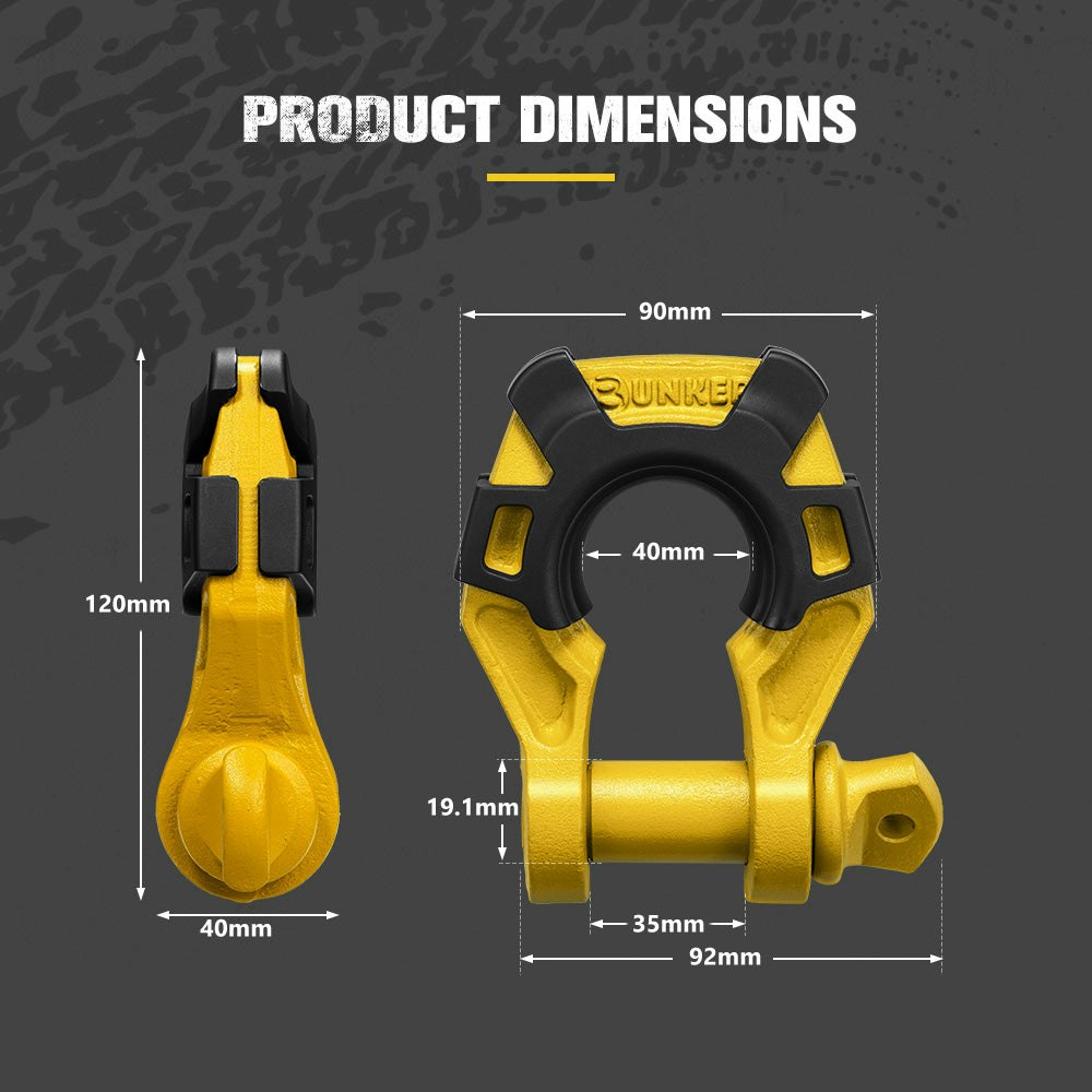 Bunker Indust Pair Bow Shackle 4.75Ton Rated 3/4” D-Ring Yellow with Isolator