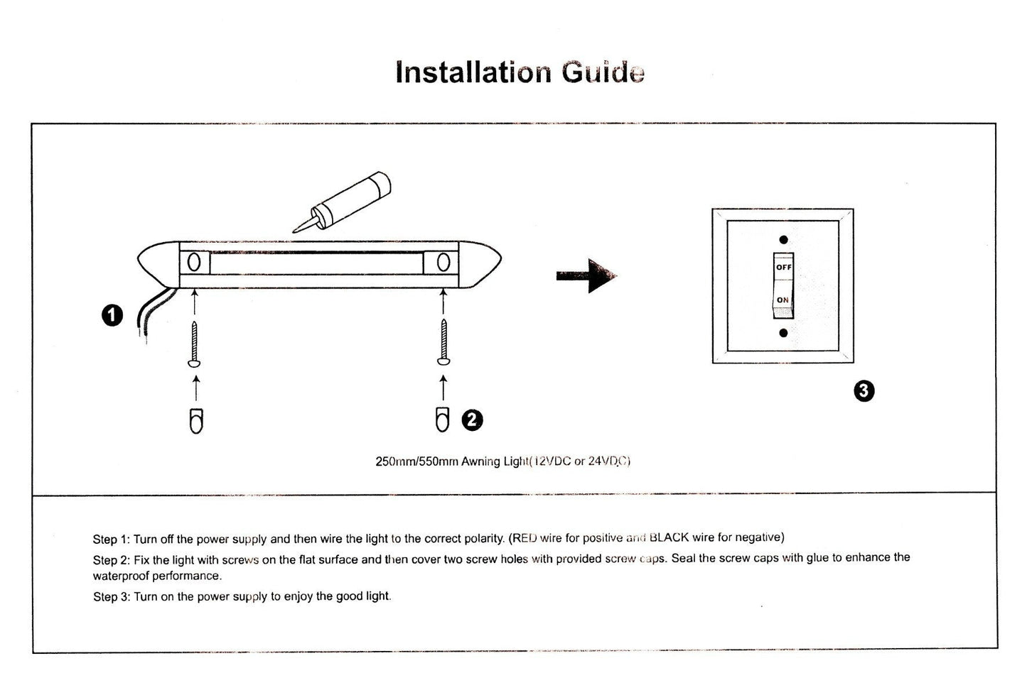 Dreamlighting LED Awning Light PC Cover - Black Shell - 250mm/10", DC12V, Cool White