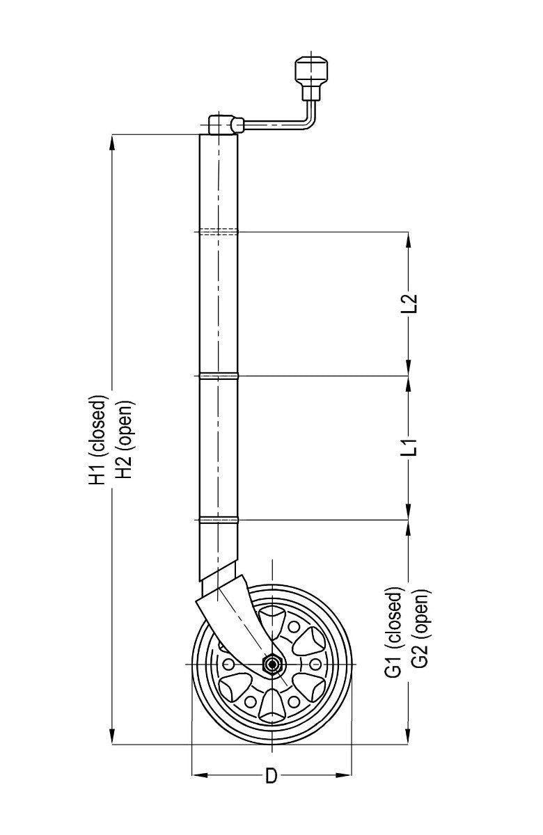 AL-KO 628300 Jockey Wheel, Extra Height 200mm (8") No Clamp, Zinc