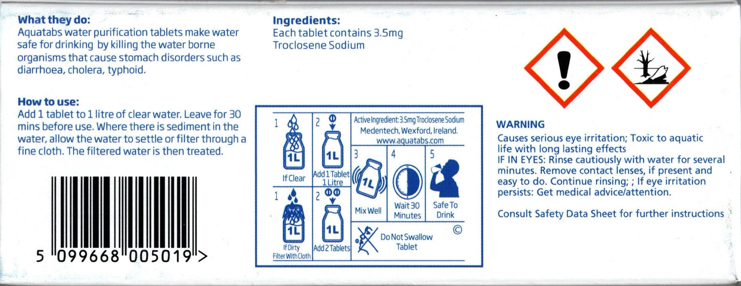 Aquatabs Water Purification Tablets - 50 1L Tablets