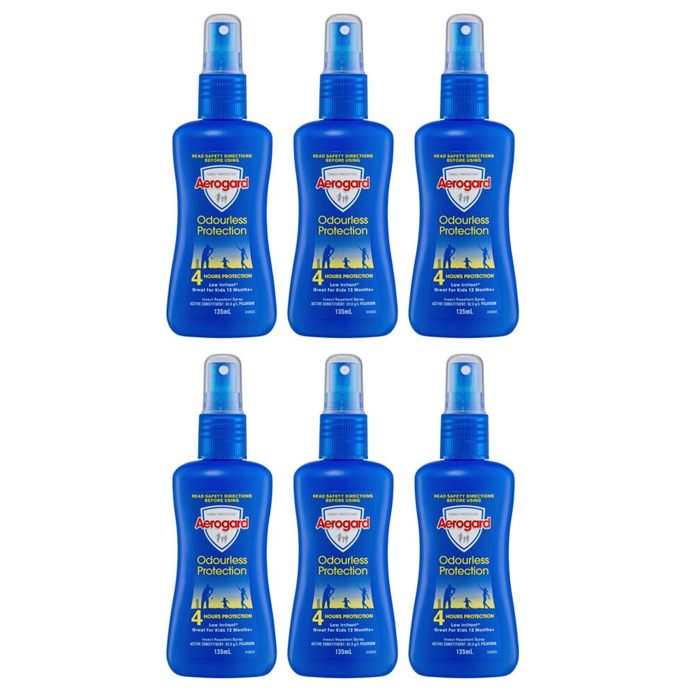 6x Aerogard 135ml Odourless Adult/Kids Insect Repellant Spray Pump 4h Protection