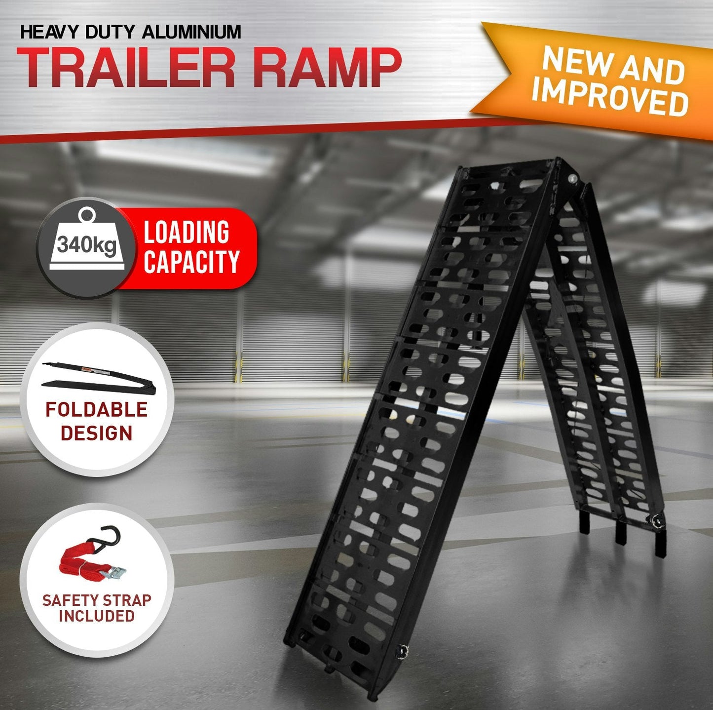 Kartrite Aluminium ATV Bike Loading Ramp Foldable - Black