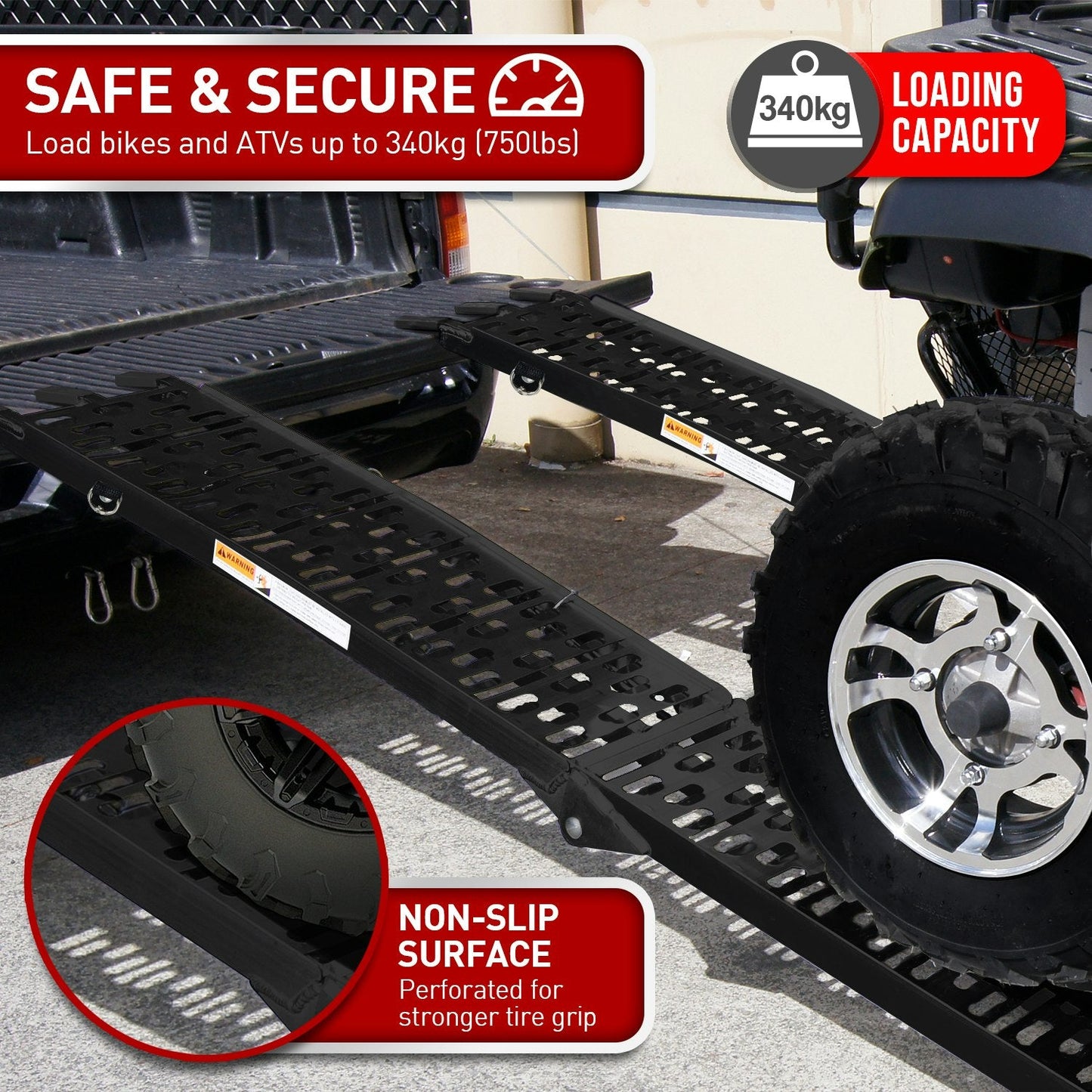 Kartrite 2x Aluminium ATV Loading Ramp Foldable - Black