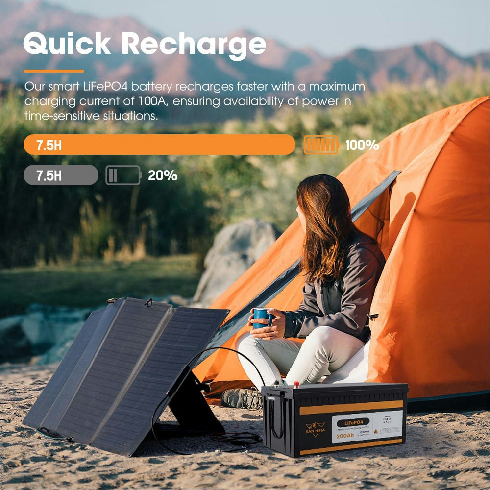 San Hima 12V 200Ah Lithium Iron Phosphate Battery LiFePO4 w/ Built-in BMS Bluetooth