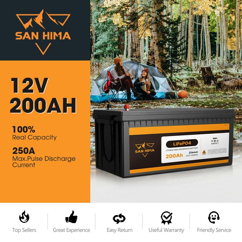San Hima 12V 200Ah Lithium Iron Phosphate Battery LiFePO4 w/ Built-in BMS Bluetooth