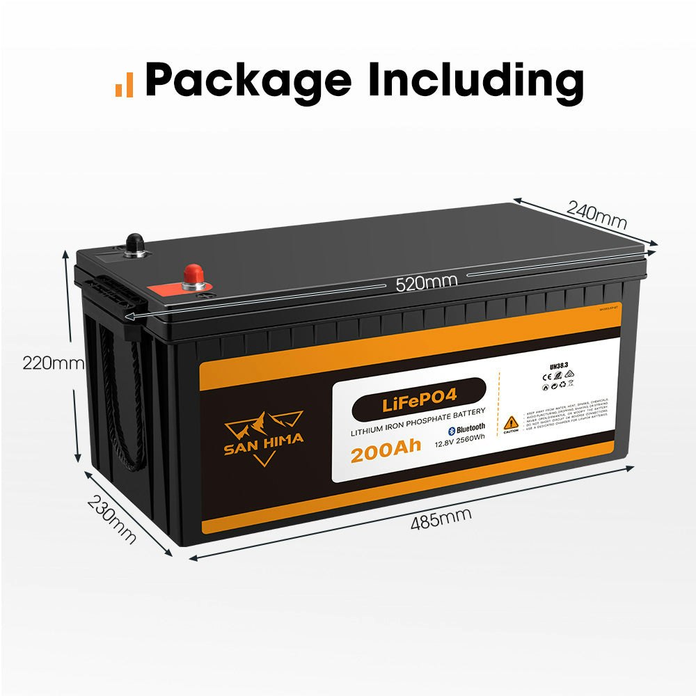 San Hima 12V 200Ah Lithium Iron Phosphate Battery LiFePO4 w/ Built-in BMS Bluetooth