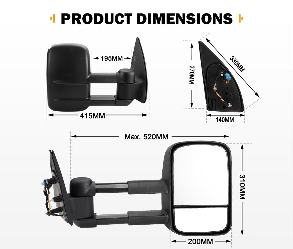 San Hima Pair Extendable Towing Mirrors For Volkswagen Amarok 2009-Current