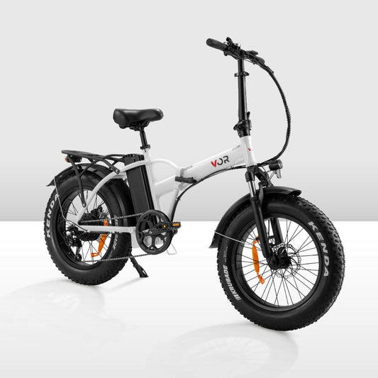 VOR 20" Folding Electric Bike 250W Brushless Shimano 4" Fat Tires 7 Speed White