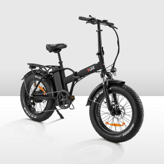 VOR 20" Folding Electric Bike 250W Brushless Shimano 4" Fat Tires 7 Speed Black