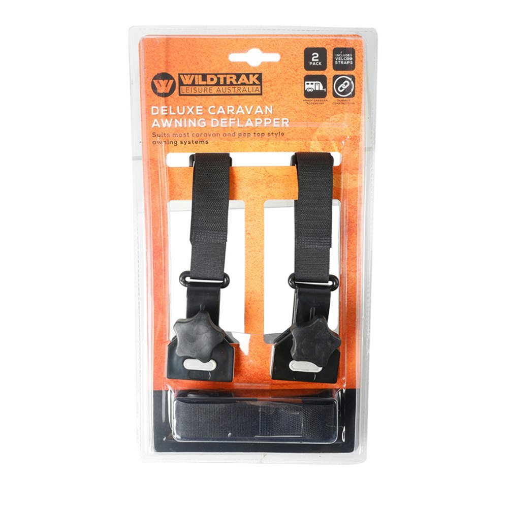 2x 2pc Wildtrak 5cm Deluxe Caravan Awning Deflapper Strap Camping Accessory BLK
