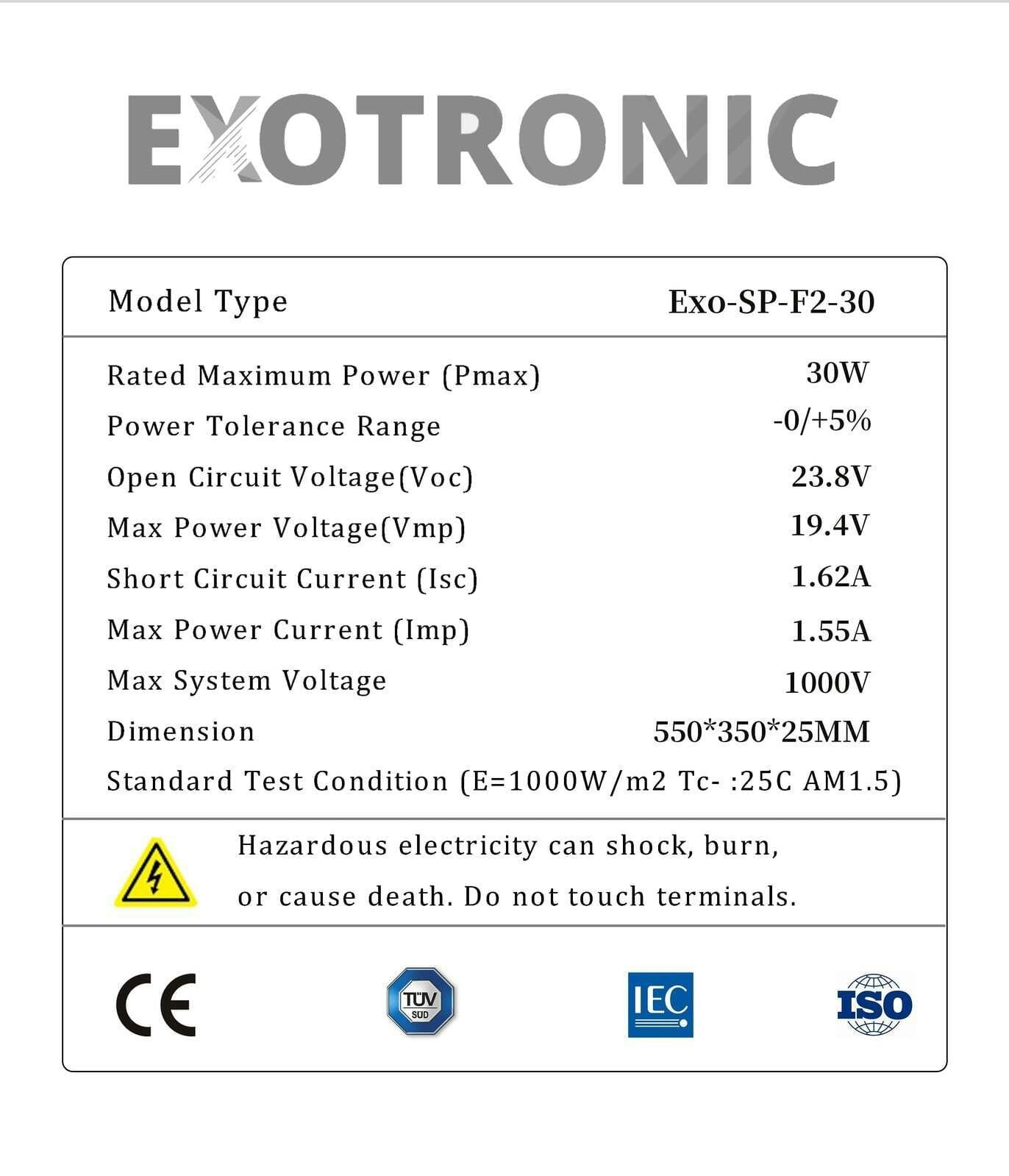 Exotronic 30W Fixed Solar Panel