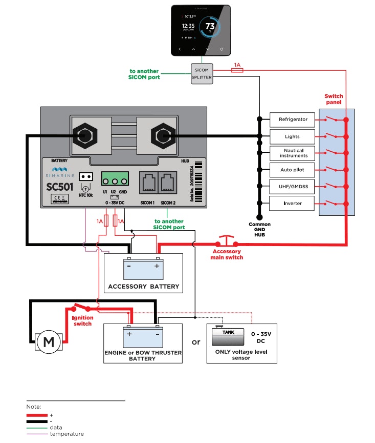 Battery Shunt 500A 2x Voltage, 2x Resistance, 1x Temperature