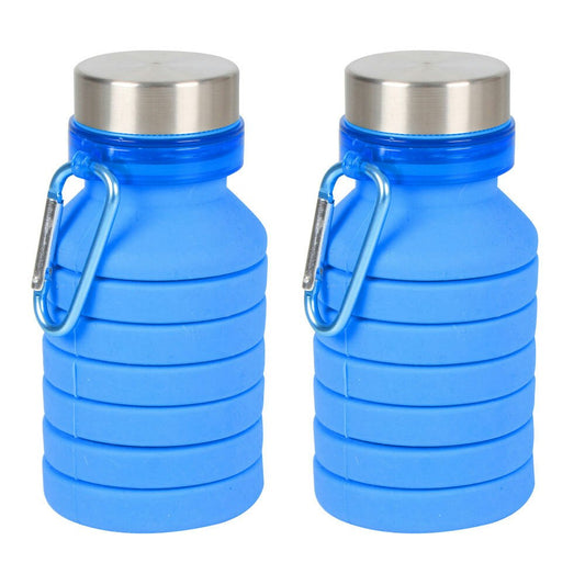 2x Wildtrak Expanda 550ml Silicone Water Bottle Drink Container w/Carabiner Asst