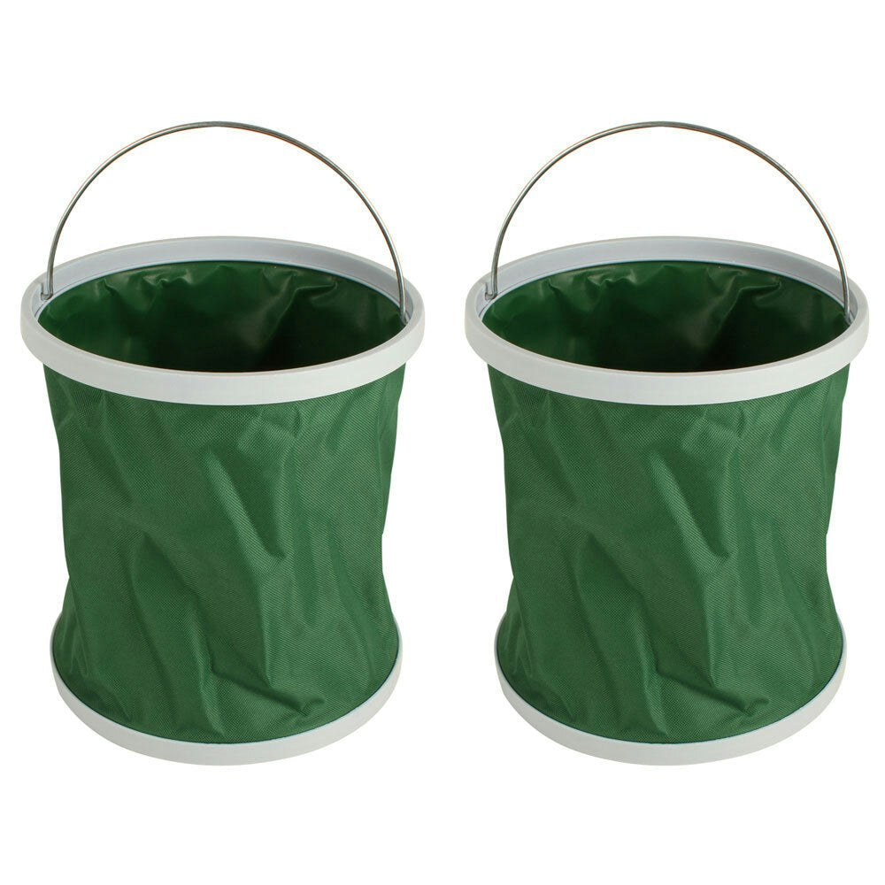 2x Wildtrak Camping Collapsible Round 11L Bucket Storage w/ Carry Handle Green