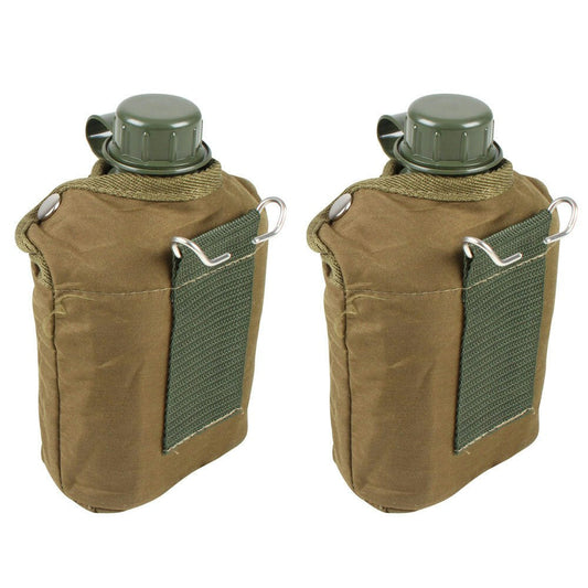 2x Wildtrak 1qt Spill-Proof Canteen Camping Water Container w/ Cover Army Green