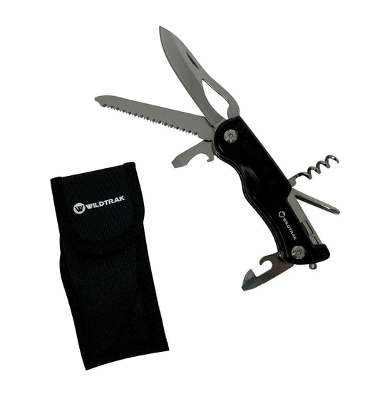 Wildtrak 9-in-1 Aluminium Handy Multi Tool w/ Pocket Knife Outdoor Camping Black