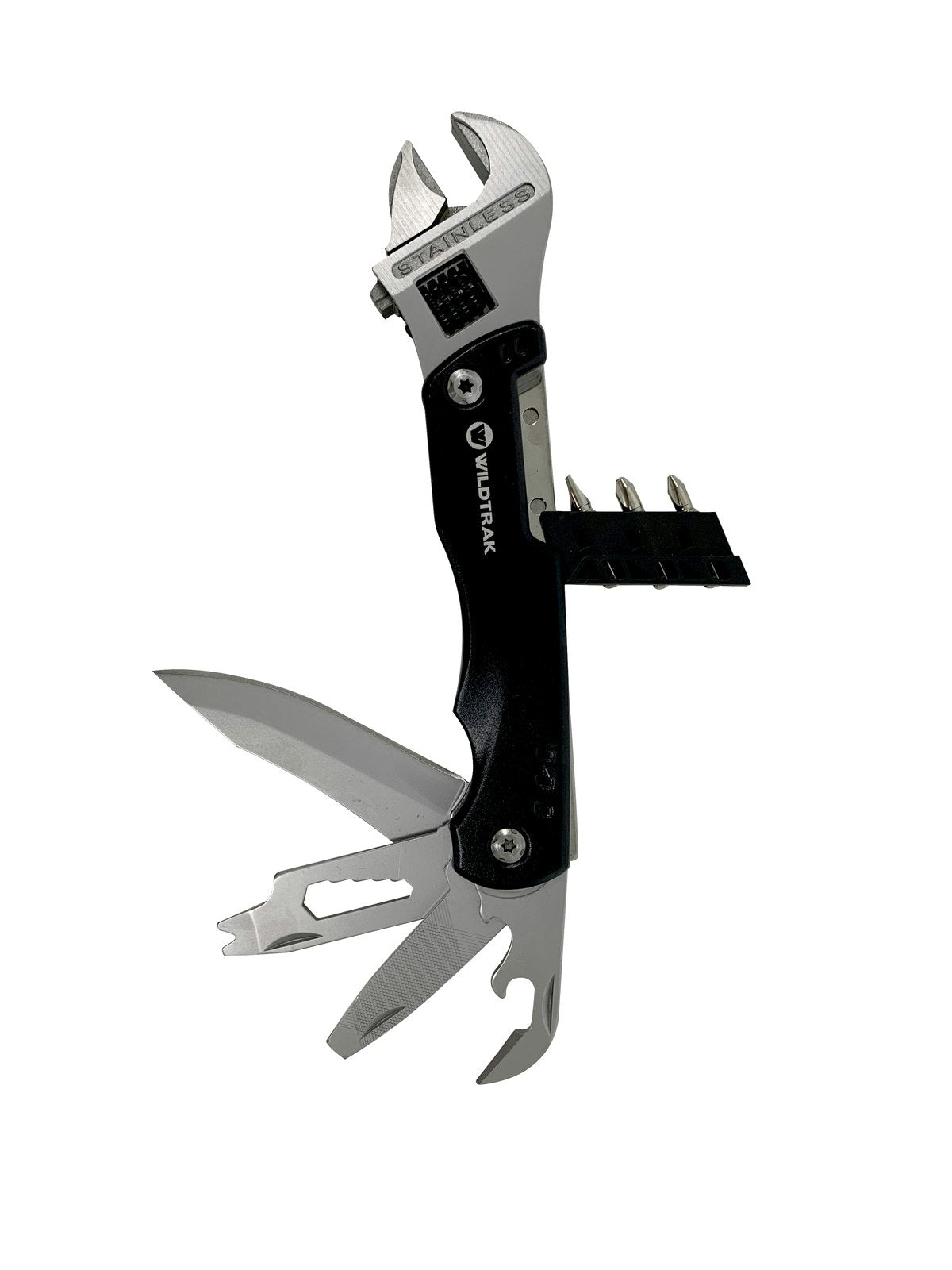 Wildtrak 12-in-1 Handy Aluminium Multi Tool w/ Wrench Outdoor Camping Black