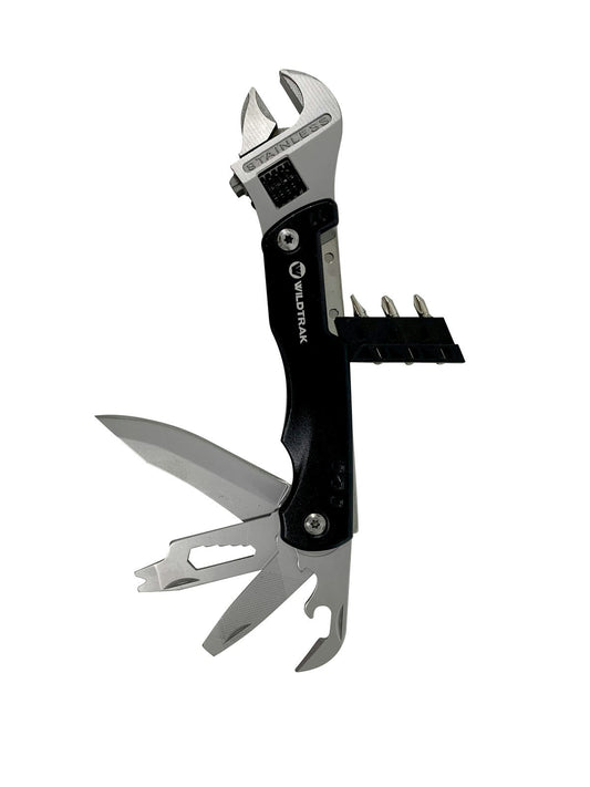Wildtrak 12-in-1 Handy Aluminium Multi Tool w/ Wrench Outdoor Camping Black