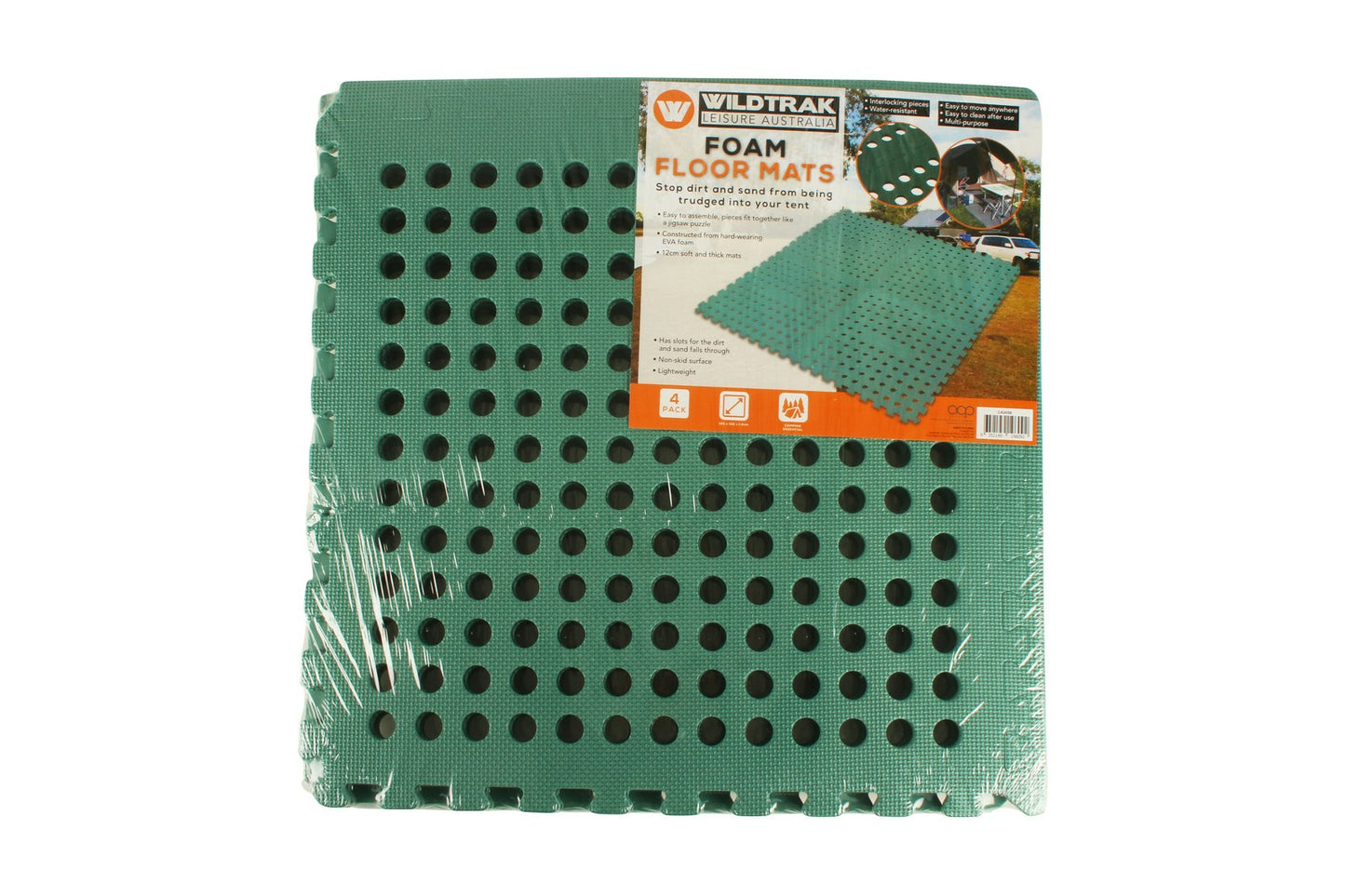 4PK Wildtrak Interlocking Square 60x60cm Foam Floor Mats Outdoor Camping Green