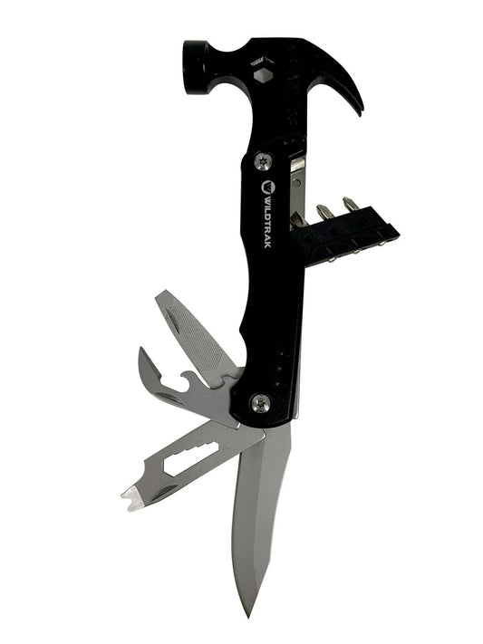 Wildtrak 14-in-1 Handy Aluminium Multi Tool w/ Hammer Outdoor Camping Black