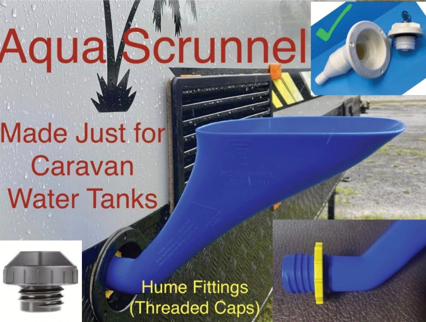 Aqua Caravan Water Scrunnel Funnel (Hume   Screw in Water Fitting  ) NOT ALL CARAVANS WATER FILLERS ARE THE SAME. PLEASE CHECK YOU HAVE A THREADED HUME OR ALKO STYLE FITTING. $35 + Postage