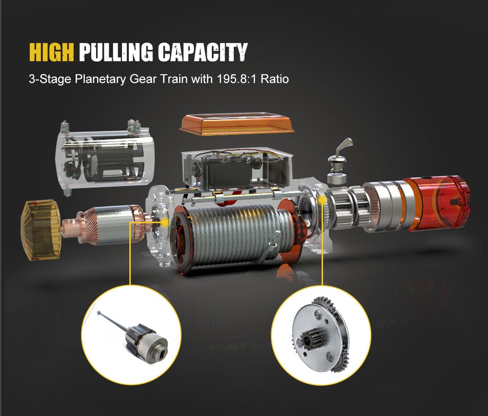 Bunker Indust 12V Electric Winch 5897KGS/13000LBS Synthetic Rope w/ Snatch Block