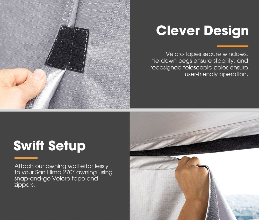 San Hima 270° Awning With Side Wall Free-Standing Car Extension Sunshade