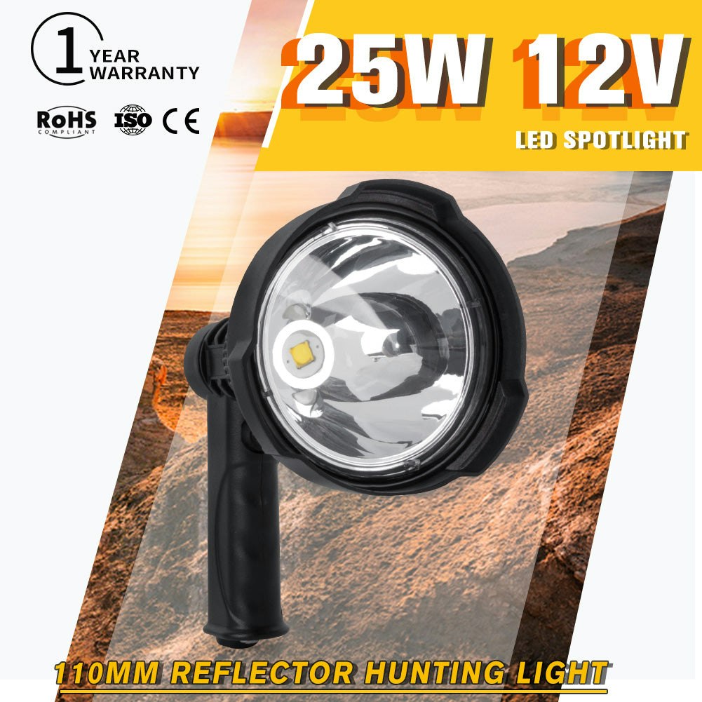 25W Hunting LED Handheld Spotlight Rechargeable Spot Beam Shooting 12V