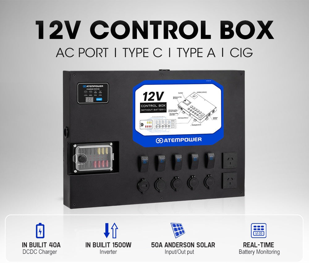 Atem Power 12V Control Box W/ 1500W/3000W inverter Smart Control Hub Built-in&nbsp;40A&nbsp;DCDC&nbsp;Charger 4x4