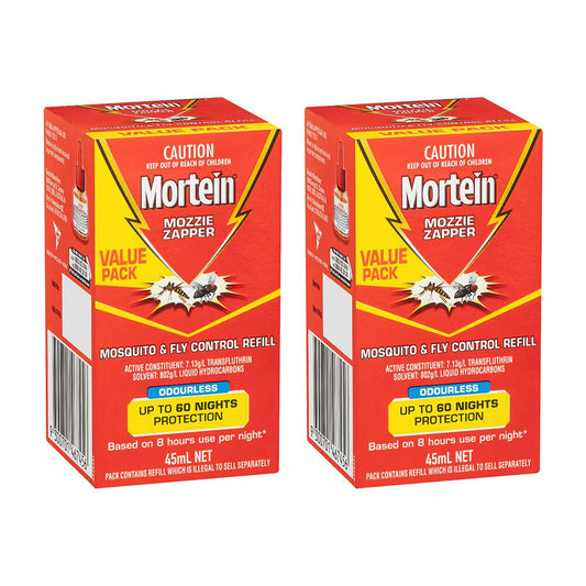 2x Mortein 45ml Mosquito & Fly Control Refill Odourless for Mozzie Zapper/Killer