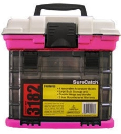 Limited Edition Pink Surecatch 4 Tray Heavy Duty Fishing Tackle Box PINK