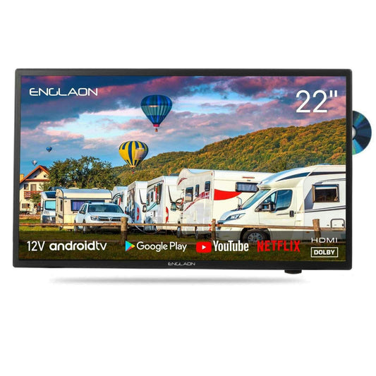 ENGLAON 22’’ Full HD Smart 12V TV With Built-in DVD Player & Chromecast & Bluetooth Android 11