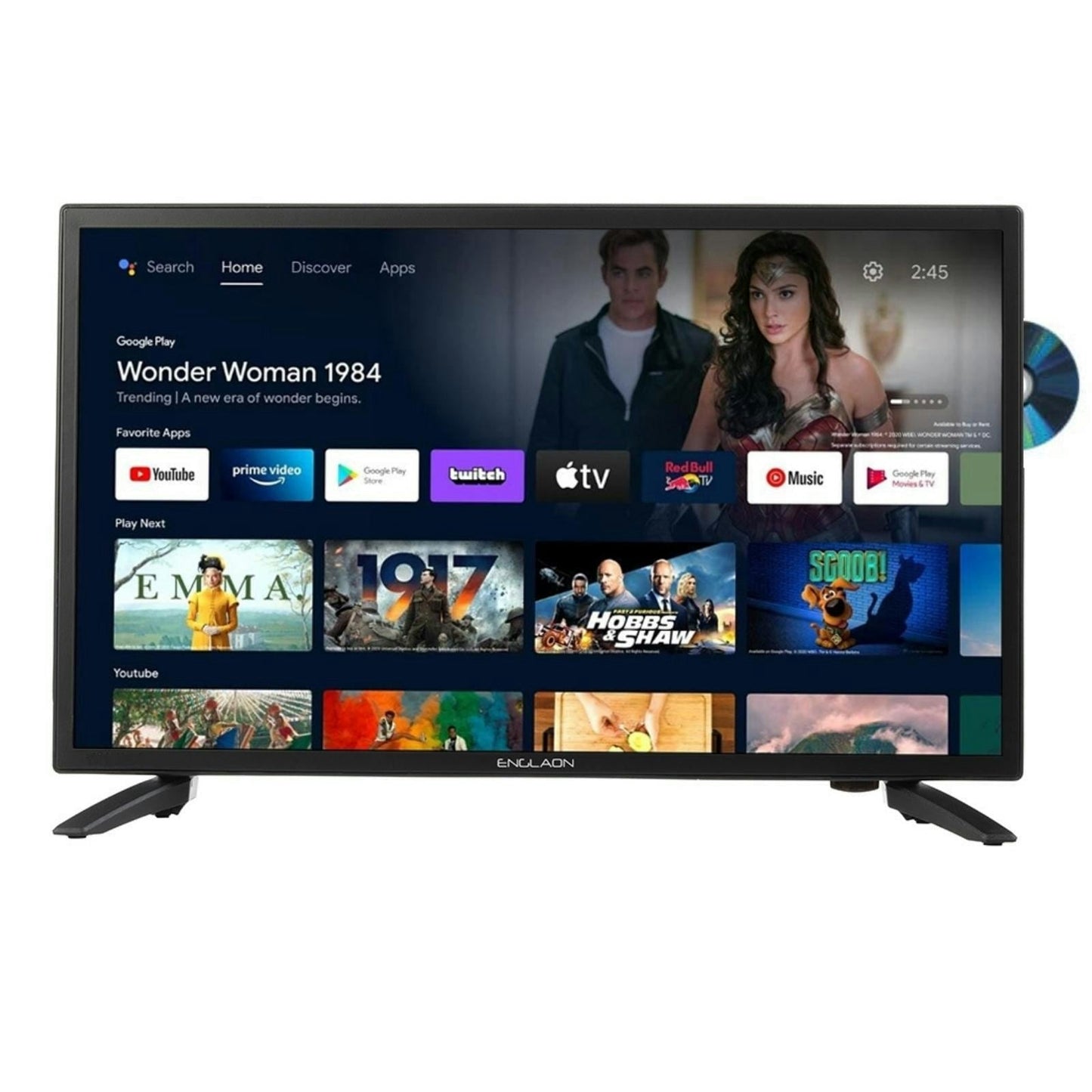 ENGLAON 22’’ Full HD Smart 12V TV With Built-in DVD Player & Chromecast & Bluetooth Android 11