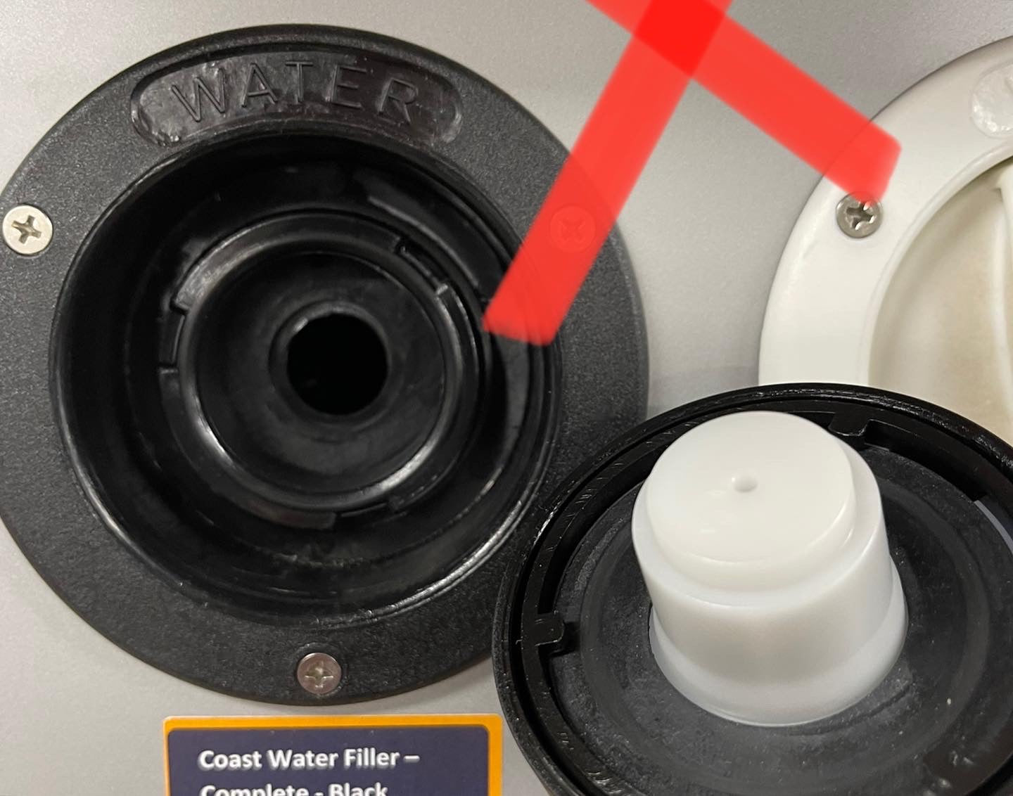 Aqua Caravan Water Scrunnel Funnel (Hume   Screw in Water Fitting  ) NOT ALL CARAVANS WATER FILLERS ARE THE SAME. PLEASE CHECK YOU HAVE A THREADED HUME OR ALKO STYLE FITTING. $35 + Postage