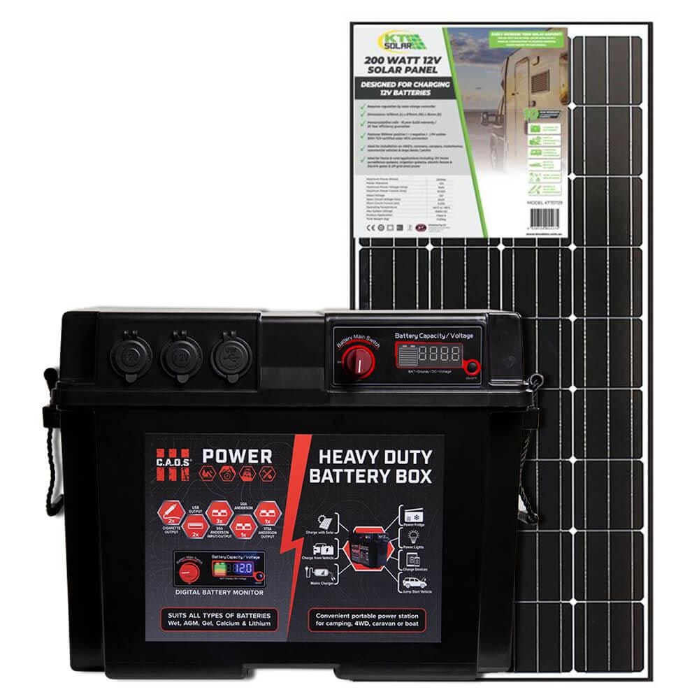 CAOS Heavy Duty Battery Box + KT Solar 200 Watt Folding Solar Panel