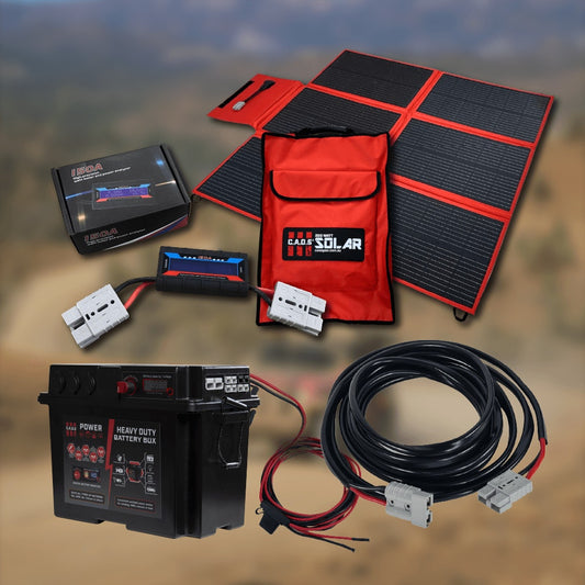 CAOS 200W Solar Blanket + HD Battery Box + 50amp 5m Extn Lead + 150A Watt Meter + Dual Battery Cable
