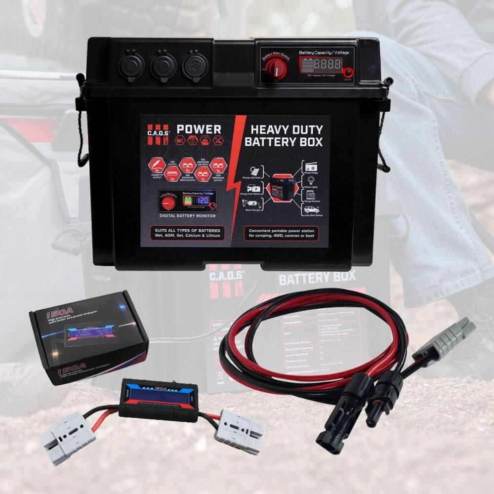 CAOS POWER HD Battery Box + Anderson to MC4 Solar Lead + 150A Watt Meter