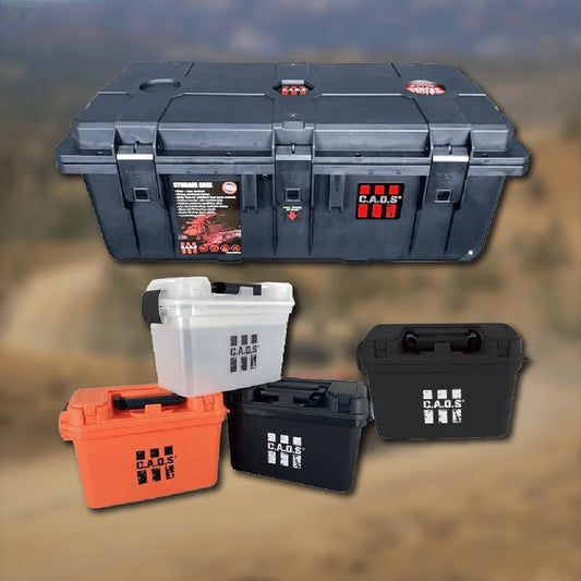 Pack & Store #6 - CAOS Handy Case 100 + 3 x Handy Storage Box (Orange, Clear & Black)