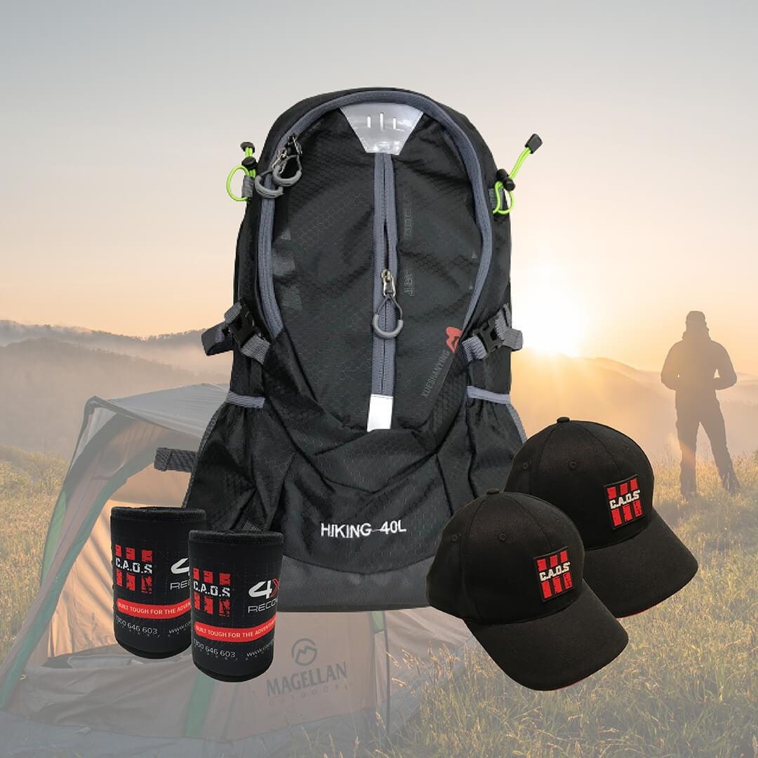 CAOS 40L Adventure Backpack + Baseball Cap 2-Pack + Magnetic Stubby Cooler 2-Pack