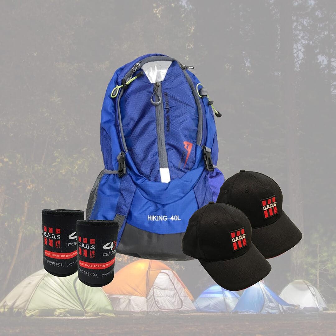 CAOS 40L Adventure Backpack + Baseball Cap 2-Pack + Magnetic Stubby Cooler 2-Pack