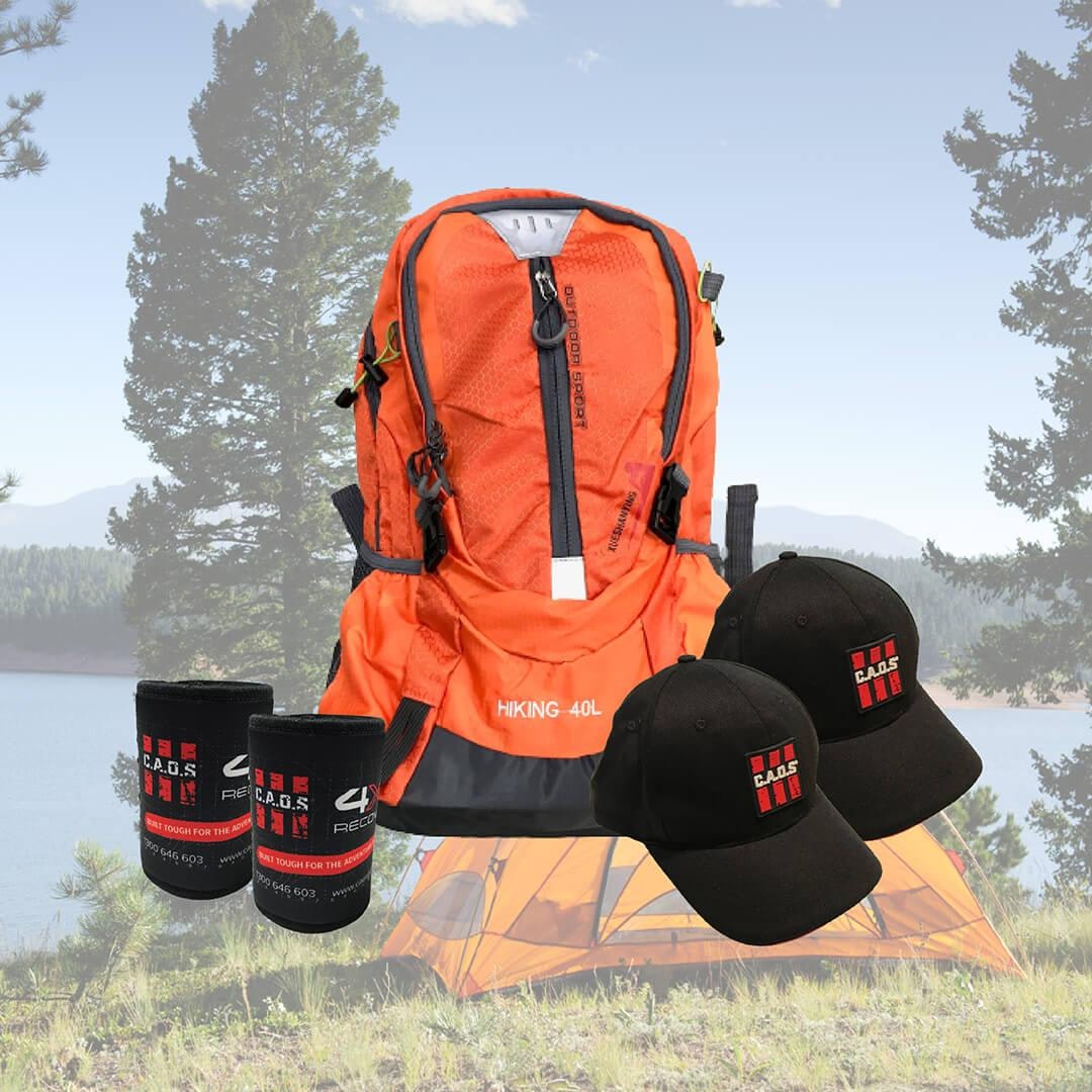 CAOS 40L Adventure Backpack + Baseball Cap 2-Pack + Magnetic Stubby Cooler 2-Pack